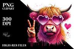 Pink Highland Cow Heart Sunglasses PNG Product Image 2