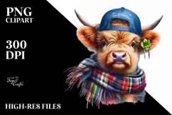 Baby Highland Cow with Baseball Cap, Fun PNG Product Image 1
