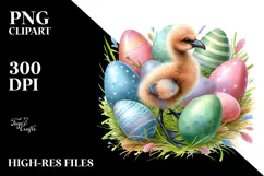 Baby Flamingo in Grass with Easter Eggs, PNG Product Image 2