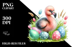 Baby Flamingo in Grass with Easter Eggs, PNG Product Image 2