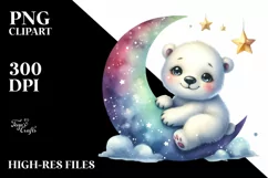 Cute Baby Polar Bear with Moon and Stars | Clipart Product Image 3
