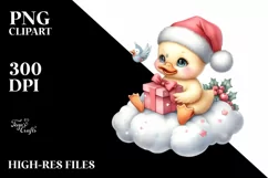 Pastel Duck with Santa Hat and Gift Box PNG Product Image 1