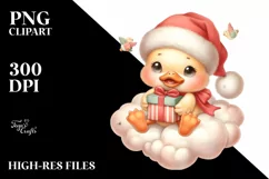 Pastel Duck with Santa Hat and Gift Box PNG Product Image 1
