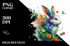 Abstract Vibrant Watercolor Bunny, Transparent PNG Product Image 3