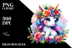 Baby Unicorn with Floral Wreath PNG Product Image 2