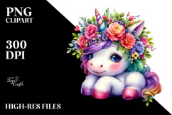 Cute Unicorn with Floral Wreath PNG Product Image 2