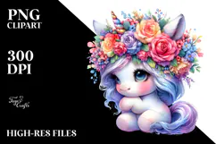 Cute Unicorn with Floral Wreath PNG Product Image 2