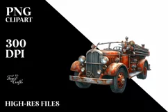 Vintage Rusty Fire Engine Watercolor USA Flag Product Image 1