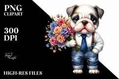 Baby Bulldog with Flower Bouquet | Clipart Product Image 3