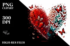 Digital Red Heart with Butterflies PNG Product Image 2