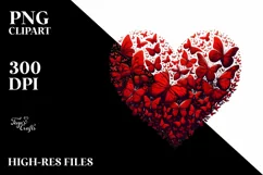 Digital Red Heart with Butterflies PNG Product Image 2