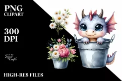 Cute Baby Dragon Coming from Bucket, Transparent PNG Product Image 1