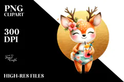 Happy Deer with Cocktail, High-Res PNG Product Image 2