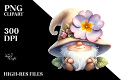 Cute Watercolor Gnome with Primrose PNG Product Image 2