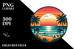 Retro Tropical Beach Sunset PNG Product Image 2