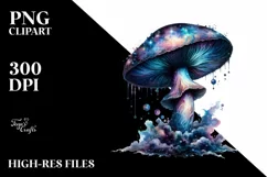 Glossy Mystical Mushroom Watercolor Splash PNG Product Image 1