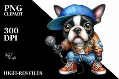 Whimsical Boston Terrier Hip Hop Singer Clipart Product Image 3