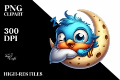 Colorful Baby Robin Moon Nap | Clipart Product Image 3