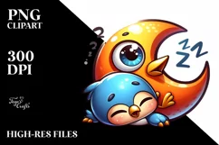 Colorful Baby Robin Moon Nap | Clipart Product Image 3