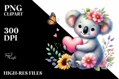 Colorful Koala Heart Sitting on Flower, PNG Product Image 2