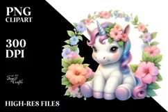 Baby Unicorn Impatiens Frame Sublimation Clipart Product Image 3