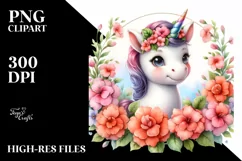 Baby Unicorn Impatiens Frame Sublimation Clipart Product Image 1
