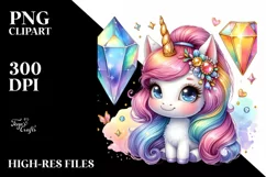 Baby Unicorn with Gemstone, Vibrant PNG Product Image 1