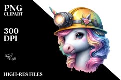 Colorful Unicorn in Miner&#039;s Helmet, PNG Product Image 3