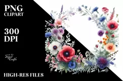 Vibrant Wildflowers Frame Watercolor Clipart Product Image 1