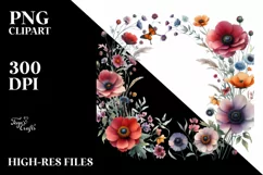 Vibrant Watercolor Wild Flowers Frame | Clipart Product Image 1