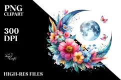 Colorful Whimsical Moon with Flowers | Clipart Product Image 2