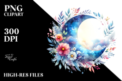 Colorful Whimsical Moon with Flowers | Clipart Product Image 2