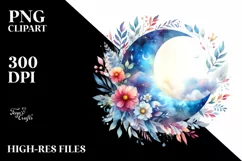 Colorful Whimsical Moon with Flowers | Clipart Product Image 3