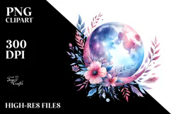 Colorful Whimsical Moon with Flowers | Clipart Product Image 2