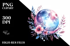 Colorful Whimsical Moon with Flowers | Clipart Product Image 1