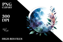 Artistic Abstract Moon with Foliage | Clipart Product Image 2