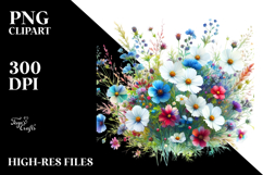 Vibrant Watercolor with Small Wild Flowers, Transparent PNG Product Image 2