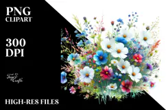 Vibrant Watercolor with Small Wild Flowers, Transparent PNG Product Image 2