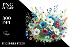 Vibrant Watercolor with Small Wild Flowers, Transparent PNG Product Image 1