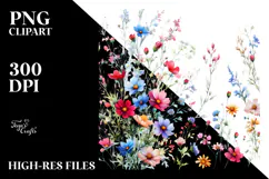 Vibrant Watercolor with Small Wild Flowers, Transparent PNG Product Image 2