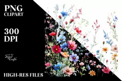 Vibrant Watercolor with Small Wild Flowers, Transparent PNG Product Image 3