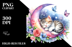 Whimsical Baby Cat Napping Moon Product Image 2