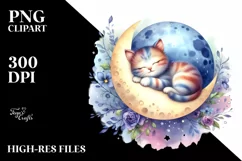 Colorful Baby Cat Napping Moon Clipart Product Image 3