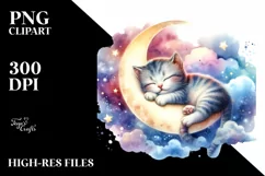 Colorful Baby Cat Napping Moon Clipart Product Image 1