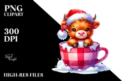 Cute Highland Baby Cow with Santa Hat PNG Product Image 2