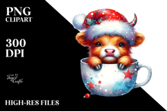 Cute Highland Baby Cow with Santa Hat PNG Product Image 2