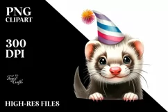 Funny Ferret Dove with Party Hat | Clipart Product Image 3