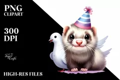 Funny Ferret Dove with Party Hat | Clipart Product Image 1