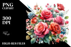 Colorfull Red Roses Watercolor | Sublimation | Clipart Product Image 2