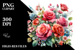 Colorfull Red Roses Watercolor | Sublimation | Clipart Product Image 2
